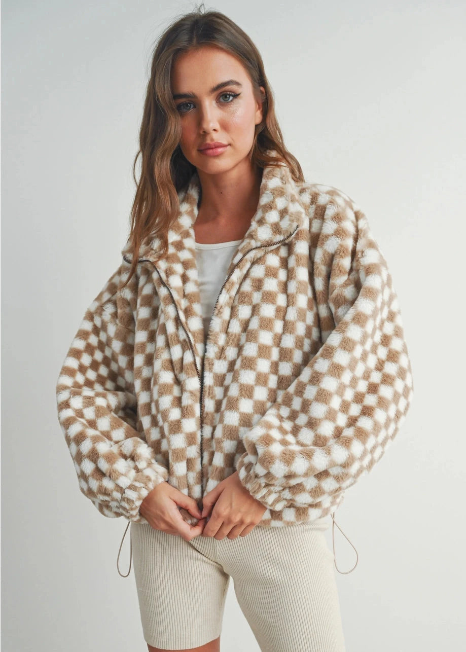 Taupe Checker Teddy Jacket