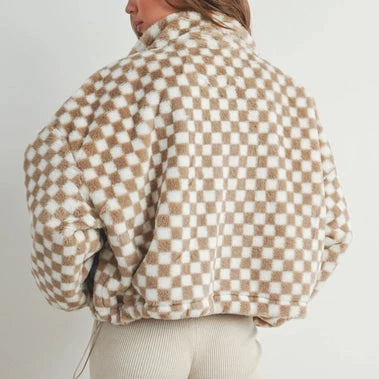 Taupe Checker Teddy Jacket